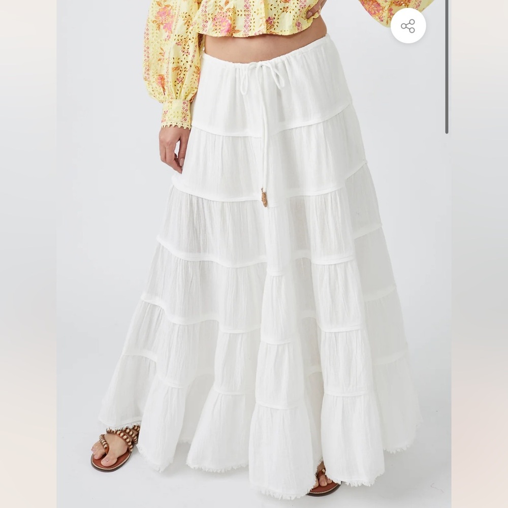 Free People “Simply Smitten” White Tiered Maxi Skirt